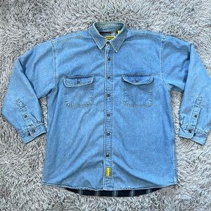 Stanley Mens Fleece Lined Denim Shirt Jacket Size Large Quilted Sleeves